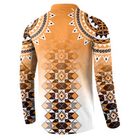 New Zealand Button Sweatshirt Poutama Mix Orange Taniko Inspired Art LT05
