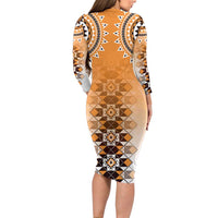 New Zealand Family Matching Long Sleeve Bodycon Dress and Hawaiian Shirt Poutama Mix Orange Taniko Inspired Art LT05 - Polynesian Pride