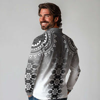 New Zealand Long Sleeve Polo Shirt Poutama Mix Gray Taniko Inspired Art LT05