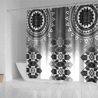 New Zealand Shower Curtain Poutama Mix Gray Taniko Inspired Art LT05