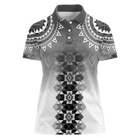 New Zealand Women Polo Shirt Poutama Mix Gray Taniko Inspired Art LT05