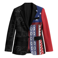 Samoa Flag Blazer Ula Fala With Samoan Siapo LT05 Unisex Black - Polynesian Pride