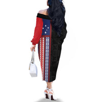 Samoa Flag Family Matching Off The Shoulder Long Sleeve Dress and Hawaiian Shirt Ula Fala With Samoan Siapo - Polynesian Pride