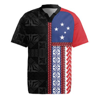 Samoa Flag Rugby Jersey Ula Fala With Samoan Siapo LT05 Black - Polynesian Pride