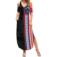 Samoa Flag Summer Maxi Dress Ula Fala With Samoan Siapo - Polynesian Pride