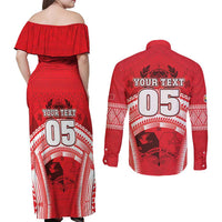 Custom Tonga Rugby Mate Ma'a Couples Matching Off Shoulder Maxi Dress and Long Sleeve Button Shirt Tongan Pride Unique Style LT05 - Polynesian Pride