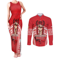 Custom Tonga Rugby Mate Ma'a Couples Matching Tank Maxi Dress and Long Sleeve Button Shirt Tongan Pride Unique Style LT05 Red - Polynesian Pride