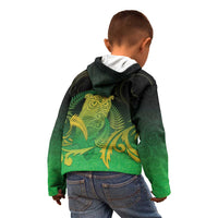 New Zealand Aotearoa Ruru Kid Hoodie Maori Fern Art Green