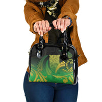 New Zealand Aotearoa Ruru Shoulder Handbag Maori Fern Art Green