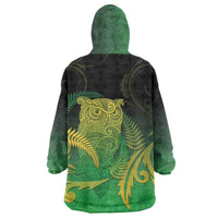 New Zealand Aotearoa Ruru Wearable Blanket Hoodie Maori Fern Art Green