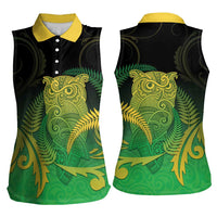 New Zealand Aotearoa Ruru Women Sleeveless Polo Shirt Maori Fern Art Green