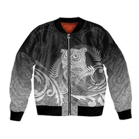 New Zealand Aotearoa Ruru Bomber Jacket Maori Fern Art Black