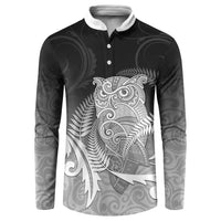 New Zealand Aotearoa Ruru Button Sweatshirt Maori Fern Art Black
