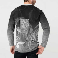 New Zealand Aotearoa Ruru Button Sweatshirt Maori Fern Art Black