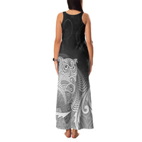 New Zealand Aotearoa Ruru Family Matching Tank Maxi Dress and Hawaiian Shirt Maori Fern Art Black