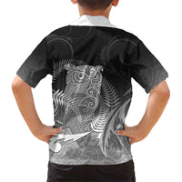 New Zealand Aotearoa Ruru Kid Hawaiian Shirt Maori Fern Art Black