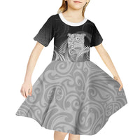 New Zealand Aotearoa Ruru Kid Short Sleeve Dress Maori Fern Art Black