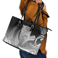 New Zealand Aotearoa Ruru Leather Tote Bag Maori Fern Art Black