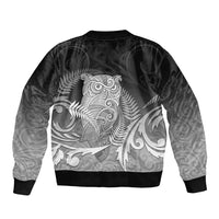 New Zealand Aotearoa Ruru Sleeve Zip Bomber Jacket Maori Fern Art Black