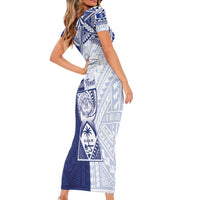 Personalised Northern Mariana Islands And Guam Family Matching Short Sleeve Bodycon Dress and Hawaiian Shirt Latte Stone With Tribal Pattern