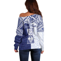 Personalised Northern Mariana Islands And Guam Off Shoulder Sweater Latte Stone With Tribal Pattern LT05 - Polynesian Pride