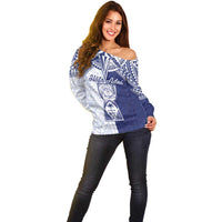 Personalised Northern Mariana Islands And Guam Off Shoulder Sweater Latte Stone With Tribal Pattern LT05 - Polynesian Pride