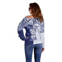 Personalised Northern Mariana Islands And Guam Off Shoulder Sweater Latte Stone With Tribal Pattern LT05 - Polynesian Pride