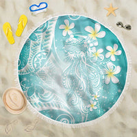 Polynesian Jellyfish Beach Blanket With Plumeria Teal LT05 One Size 150cm Teal - Polynesian Pride