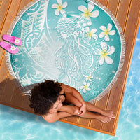 Polynesian Jellyfish Beach Blanket With Plumeria Teal LT05 - Polynesian Pride