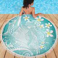 Polynesian Jellyfish Beach Blanket With Plumeria Teal LT05 - Polynesian Pride