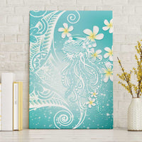 Polynesian Jellyfish Canvas Wall Art With Plumeria Teal