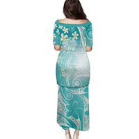 Polynesian Jellyfish Family Matching Puletasi and Hawaiian Shirt With Plumeria Teal