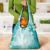 Polynesian Jellyfish Grocery Bag With Plumeria Teal