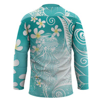 Polynesian Jellyfish Hockey Jersey With Plumeria Teal