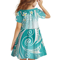 Polynesian Jellyfish Kid Short Sleeve Dress With Plumeria Teal LT05 - Polynesian Pride