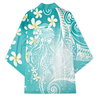 Polynesian Jellyfish Kimono With Plumeria Teal