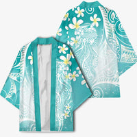 Polynesian Jellyfish Kimono With Plumeria Teal