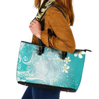 Polynesian Jellyfish Leather Tote Bag With Plumeria Teal LT05 Teal - Polynesian Pride