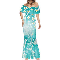 Polynesian Jellyfish Mermaid Dress With Plumeria Teal LT05 - Polynesian Pride