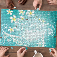 Polynesian Jellyfish Puzzle With Plumeria Teal