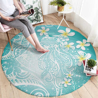Polynesian Jellyfish Round Carpet With Plumeria Teal LT05 - Polynesian Pride
