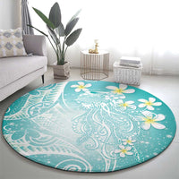 Polynesian Jellyfish Round Carpet With Plumeria Teal LT05 - Polynesian Pride