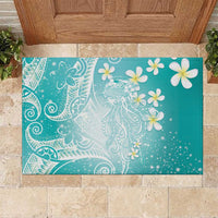 Polynesian Jellyfish Rubber Doormat With Plumeria Teal LT05 Teal - Polynesian Pride