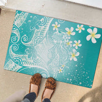Polynesian Jellyfish Rubber Doormat With Plumeria Teal LT05 - Polynesian Pride