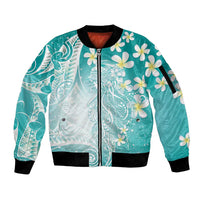 Polynesian Jellyfish Sleeve Zip Bomber Jacket With Plumeria Teal LT05 Unisex Teal - Polynesian Pride
