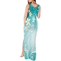 Polynesian Jellyfish Tank Maxi Dress With Plumeria Teal