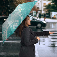 Polynesian Jellyfish Umbrella With Plumeria Teal LT05 - Polynesian Pride