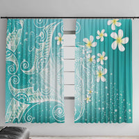 Polynesian Jellyfish Window Curtain With Plumeria Teal LT05 With Hooks Teal - Polynesian Pride