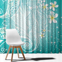 Polynesian Jellyfish Window Curtain With Plumeria Teal LT05 - Polynesian Pride