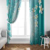 Polynesian Jellyfish Window Curtain With Plumeria Teal LT05 - Polynesian Pride